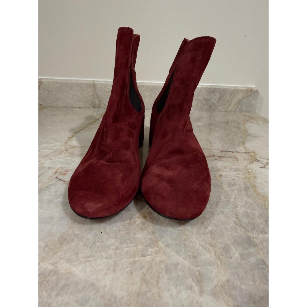 Coach Tia Wine Red Suede Chelsea Ankle Boots Block Heel Size 8.5 - Picture 6 of 12
